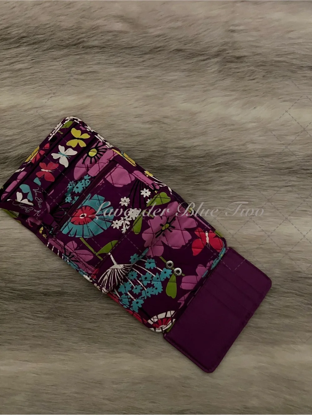 VERA BRADLEY Flutterby 2014 Trifold Euro Wallet Pink Purple Y2K Pink Purple Flor